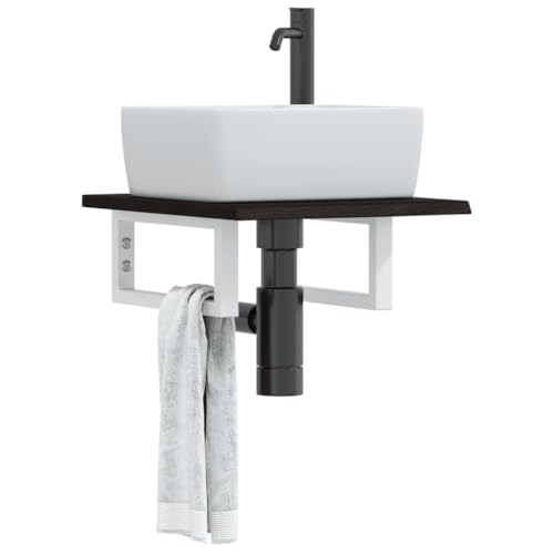 Brokky Waschtischplatte mit Halterung Waschtischhalterung Waschtischplatte Waschtisch Halterung Stahl und Massivholz Eiche / 3302572 von Brokky