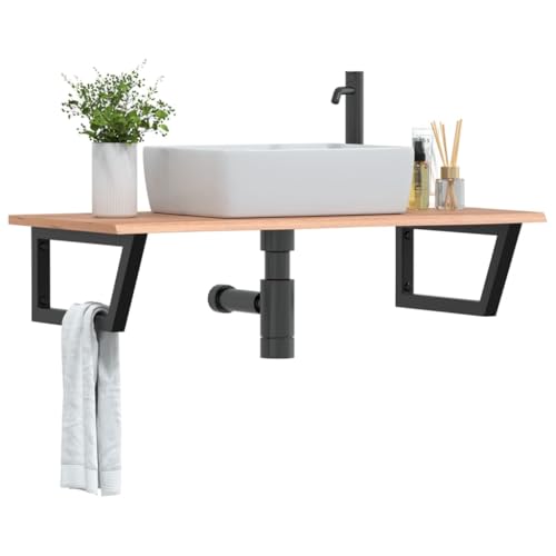 Brokky Waschtischplatte mit Halterung Waschtischhalterung Waschtischplatte Waschtisch Halterung Stahl und Massivholz Eiche / 3302615 von Brokky