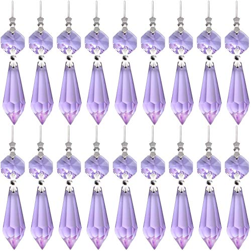 20 Stück Kronleuchter Eiszapfen Kristall U-Tropfen Prismen Lampenteile Glasanhänger Perlen für Hochzeit, Party oder Urlaubsdekoration, 37 mm, Violett von BronaGrand