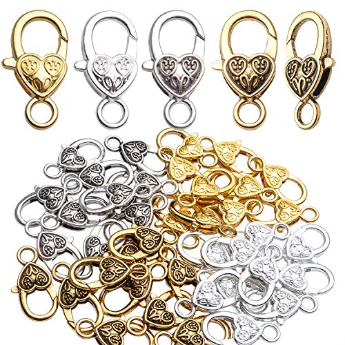 Herz-Karabinerverschlüsse, 40 Stück, tibetische Legierung, Herz-Karabinerhaken, Vintage-Antik-Herz, Karabinerverschluss, Kordelende für Schmuckherstellung, 4 Farben, 26 x 14 mm Herz-Karabinerverschlüsse, 40 Stück, tibetische Legierung, Herz-Karabinerhaken, Vintage-Antik-Herz, Karabinerverschluss, Kordelende für Schmuckherstellung, 4 Farben, 26 x 14 mm von BronaGrand