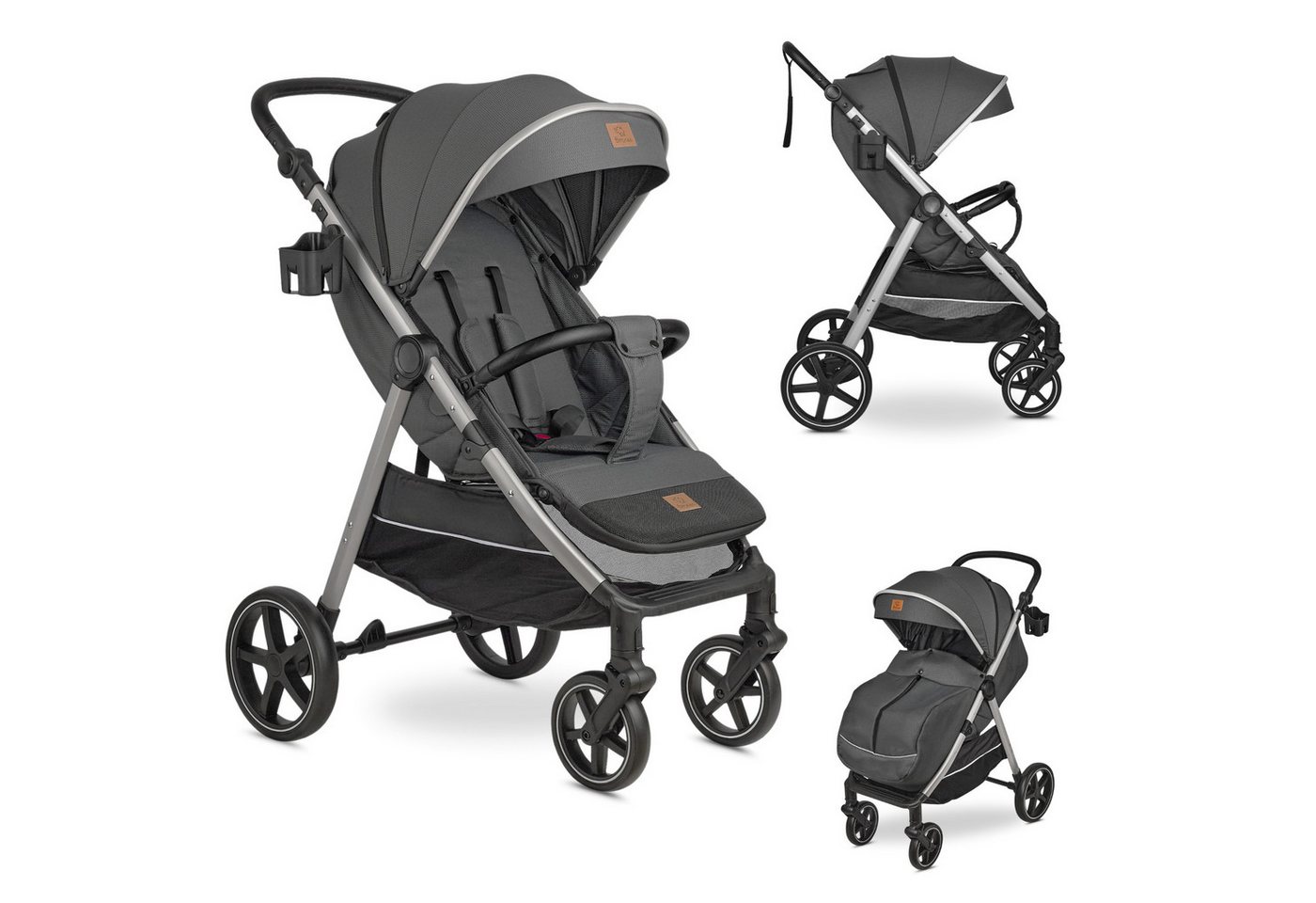 Bronea Kinder-Buggy MAXIME 2.0 Reisebuggy MIT LIEGEFUNKTION Kinderbuggy klappbar bis 22kg, (Edle Materialien, Wendige Räder, Leichter Buggy), Verdeck abnehmbar, Großer Korb, Getränkehalter von Bronea
