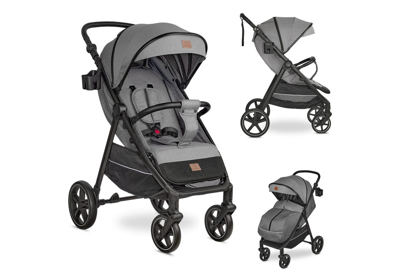 Bronea Kinder-Buggy MAXIME 2.0 Reisebuggy MIT LIEGEFUNKTION Kinderbuggy klappbar bis 22kg, (Edle Materialien, Wendige Räder, Leichter Buggy), Verdeck abnehmbar, Großer Korb, Getränkehalter von Bronea