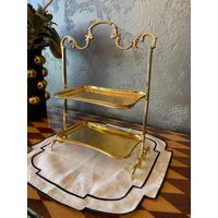 2 Tier Tablett Ständer | Etagere 2-Stöckiges Serviertablett Silber Gold Mit Ebenen Metall Cookie von BronzHomeAccessories