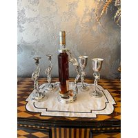 Handgefertigtes Versilbertes Weinregal-Set, Weinregal, Weingläser, Versilberte Gläser, Getrommeltes Messingweinregal, Champagnerhalter von BronzHomeAccessories