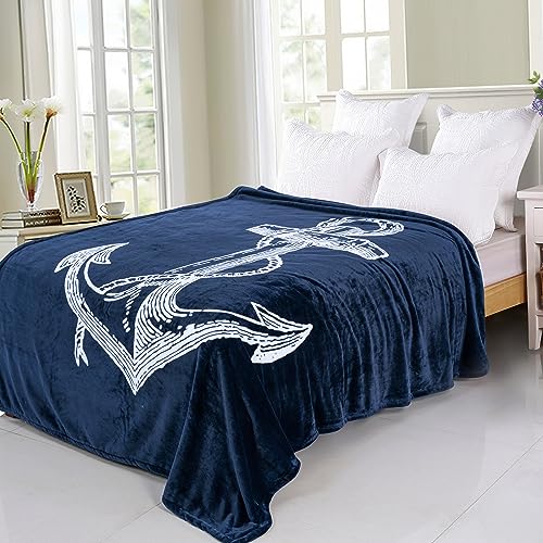 Bronze Wolldecke ohne Sherpa 150x200cm kuschelweich Ankermotiv Maritim Schlafdecke von Bronze