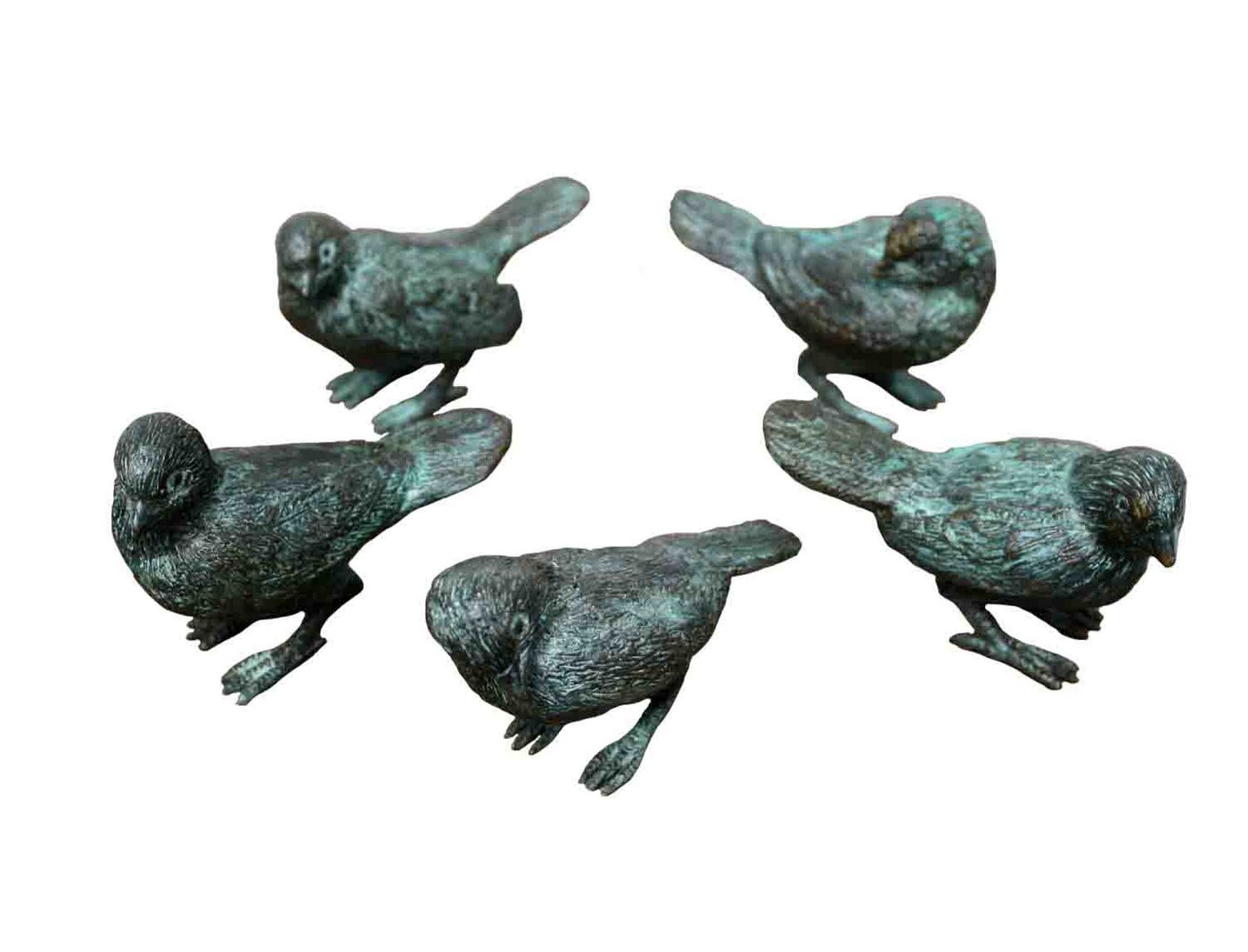 Bronzeskulpturen Skulptur Bronzefigur 5 kleine Vögel einzeln stehend Spatzen von Bronzeskulpturen