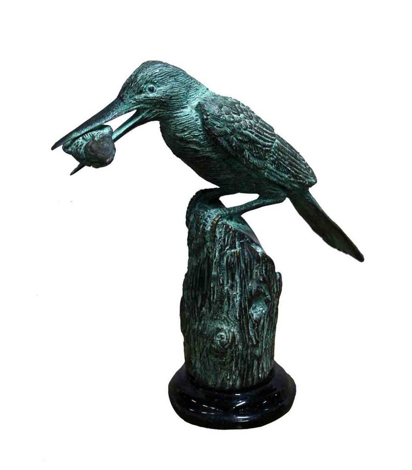 Bronzeskulpturen Skulptur Bronzefigur Eisvogel mit Fisch im Schnabel von Bronzeskulpturen