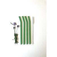 Gebogene Emarald Grün Set Von Vier Wiederverwendbare Glas Trinkhalme von BrookDrabotGlass