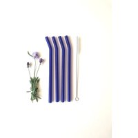 Bent Glass Straws in Brilliant Blue/Set Von Vier Wiederverwendbaren Trinkhalmen Pyrex Eco Freundlich Smoothie Strohhalm Glasstrohhalm von BrookDrabotGlass
