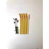Wiederverwendbare Glas Stroh/Set Von Vier Gebogen Gelb Strohhalme Eco Freundlich Smoothie Trinken von BrookDrabotGlass