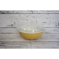 Vintage Senfgelb Pyrex Auflaufform | Glasdeckel 2 Quart Rührschüssel Backen Kochen #024 Geschirr Hergestellt in Den Usa Weiß von BrooklynBornFinds