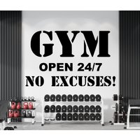Gym Open 24/7 No Excuses Wandtattoo Wand Dekor Workout Wandkunst Fitness Motivation Gym0083 von BrooklynStickerShop