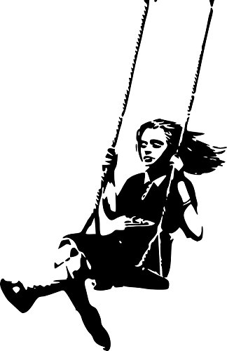 Broomsticker Wandtattoo, Motiv Swinging Girl von Banksy, gespiegelt, 60 x 90 cm von Broomsticker