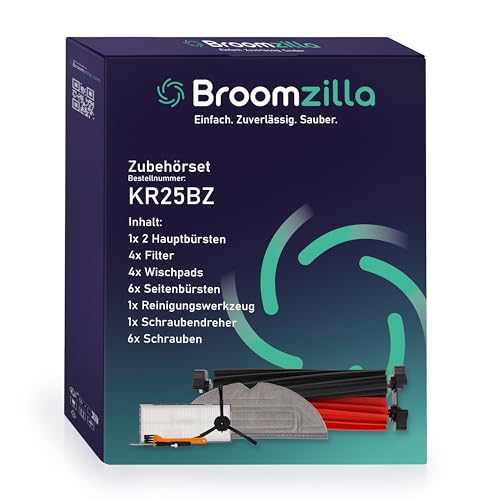Broomzilla 17 Stück Zubehörset für Roborock S8 / S8+ Saugroboter mit 2 Hauptbürste 4 Wischtücher 4 Filter 6 Seitenbürsten 1 Reinigungsbürste von Broomzilla