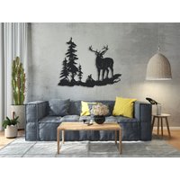 Metall Hirsch Wanddekor, Baum Berg Wandkunst, Natur Blick Wald Schild, Wildtiere Wanddekor von BrosWallArtDecors