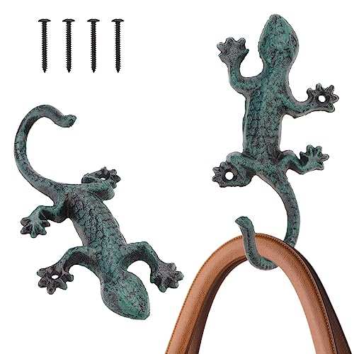 Brosay Gusseisen Gecko Wandhaken Vintage Rustikale Garderobe mit Haken Wandgarderobe Haken Wandmontage Heavy Duty Tierhaken zum Aufhängen Dekorative Handtuchhaken 2 Stück (Gecko) von Brosay