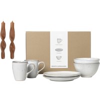 Broste Copenhagen Frühstücks-Geschirrset "Nordic Sand, inklusive 1 Packung Twist Kerzen", (Set, 7 tlg.), Beliebte Geschirr Sets Exclusiv mit Geschenk von Broste Copenhagen
