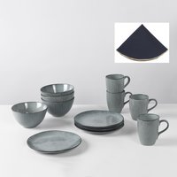 Broste Copenhagen Frühstücks-Geschirrset "Nordic Sea, inklusive Serviette Wilhemina", (Set, 16 tlg.), Beliebte Geschirr Sets Exclusiv mit Geschenk von Broste Copenhagen