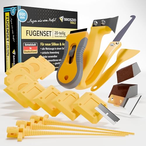 Broszio Tools 20-teiliges Silikonentferner Set – Professionelles Silikonentferner Werkzeug zur Bearbeitung von Silikonfugen – inkl. Fugenmesser, Spachtel, Silikonfugen-Abzieher und mehr von Broszio Tools