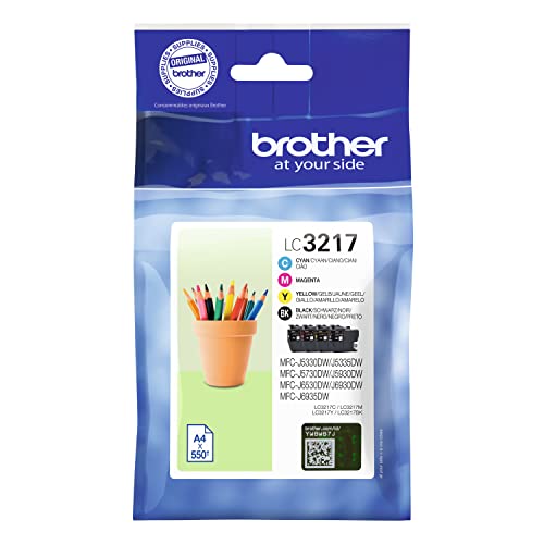 Brother Tintenpatronen LC3217C/LC3217M/LC3217Y/LC3217BK Standard-Ergiebigkeit, Cyan/Magenta/Gelb/Schwarz, Multipack Einzeln Einheitsgröße Schwarz/Cyan/Magenta/Gelb, LC3217VAL von Brother