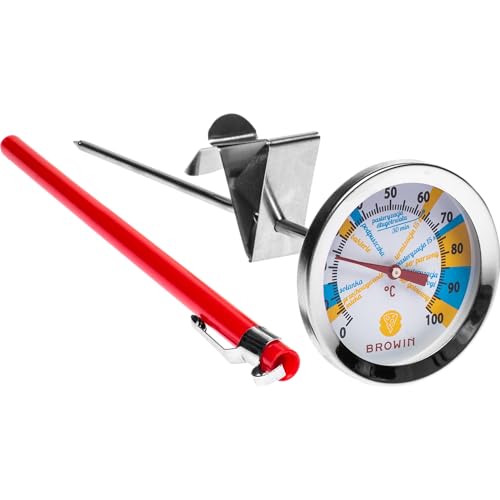 BROWIN® Analog Bratenthermometer mit Clip, Etui 102501 | 0-100 °C Kerntemperaturmesser aus Edelstahl | Garthermometer für Käse, Fleisch, Flüssigkeiten und Babymilch | Thermometer zum Kochen, Braten von Browin