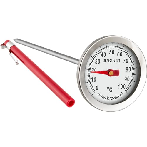 BROWIN® Analog Bratenthermometer mit Etui 100400 | 0-100 °C Grillthermometer aus Edelstahl | Garthermometer für Fleisch, Flüssigkeiten, Babymilch | Fleischthermometer für Backofen, BBQ und Grill von Browin