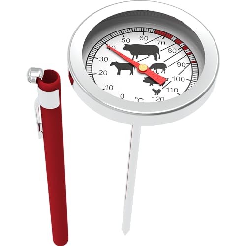 BROWIN® Analog Bratenthermometer mit Etui 100600 | 0-120 °C Grillthermometer | Garthermometer aus Edelstahl | Fleischthermometer für Backofen, BBQ und Grill | Kerntemperaturmesser für Fleisch von Browin