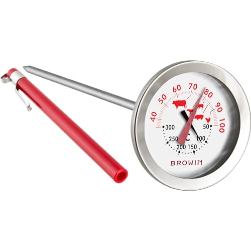 BROWIN® Analog Ofenthermometer 2 in 1 aus Edelstahl 100900 | 50-300 °C Thermometer für Backofen | 30-100 °C Kerntemperaturmesser | Backofenthermometer für Ofentemperatur und Kerntemperatur von Browin