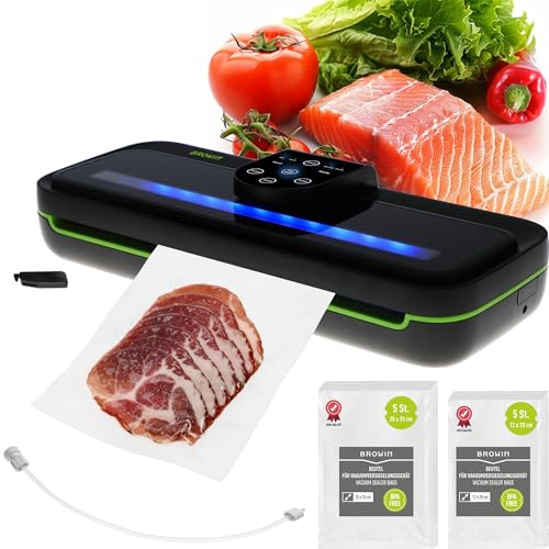 BROWIN® Vakuumiergerät 320624 Premium LED | 30cm Dichtungslänge Folienschweißgerät mit Verschlussbeuteln für Sous-Vide Kochen | 8x längere Lebensmittelkonservierung | Inkl. 10x Vakuumbeutel von Browin