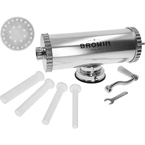 BROWIN® Manuell Wurstfüller aus Edelstahl 311020 | 2,5 kg horizontale Wurstmaschine | Wurstfüllmaschine für Küche und Restaurants | Wurstpresse | Machine für hausgemachte Wurst, Cevapcici & Cannelloni von Browin