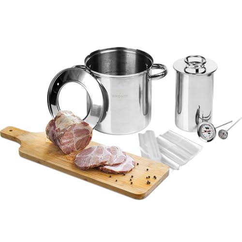 BROWIN Rostfreier Schinkenkocher Edelstahl 313016 | Schinkernpresse 1,5kg Set mit Thermometer und Topf | Schinkenform Kochschinkenform für gesundes hausgemachtes Fleisch Presse von Browin