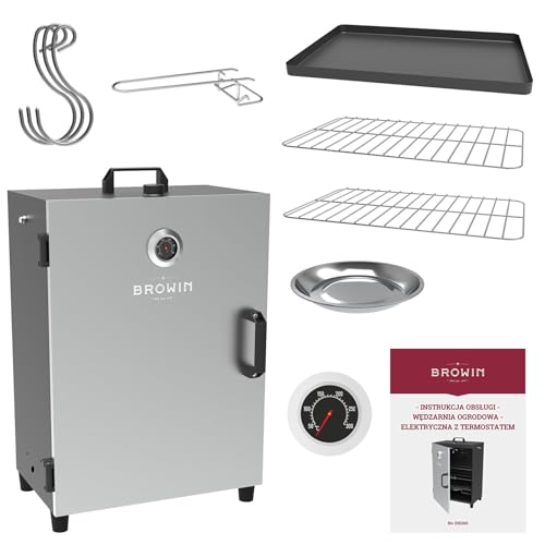 BROWIN® Räucherofen 330260 | Automatischer, elektrischer Smoker mit Thermostat | Heiß- und Warmräuchern | mit 3 Etagen inkl. Zubehör Räucherspäne, 3 Haken und einem Griff von Browin