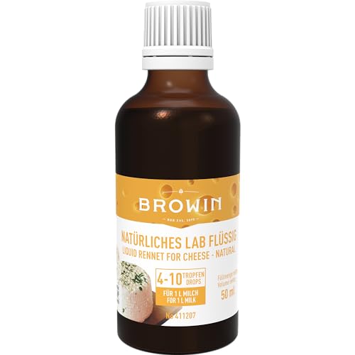 Browin Natürliches flüssiges Lab 411207, 50 ml, für Kuh, Schafs-und Ziegenmilch für 105-260 L, große Ergiebigkeit, einfache Dosierung, Flüssigkeit von Browin