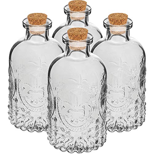 Browin 4X kleine Glasflaschen 240 ml + korken schließung Gewürzgläser-Set mit Korken Glasfläschchen Nachricht, Hochzeit, von Browin