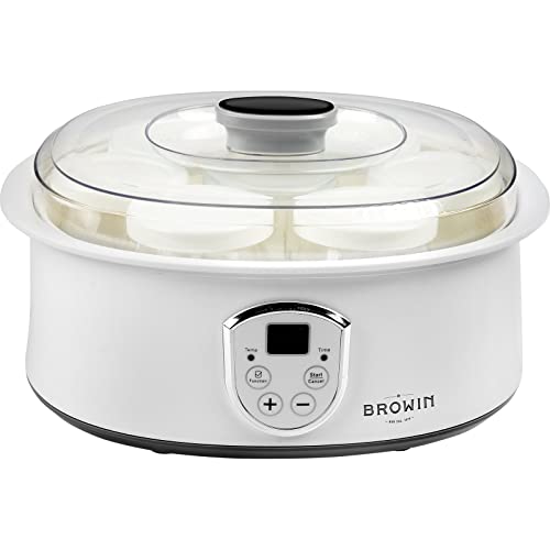 Browin 801015 Joghurtbereiter, Joghurtmaschine mit Thermostat und Gläsern, 7 Joghurtgläser mit Deckel, 1,3 L, 20 W von Browin