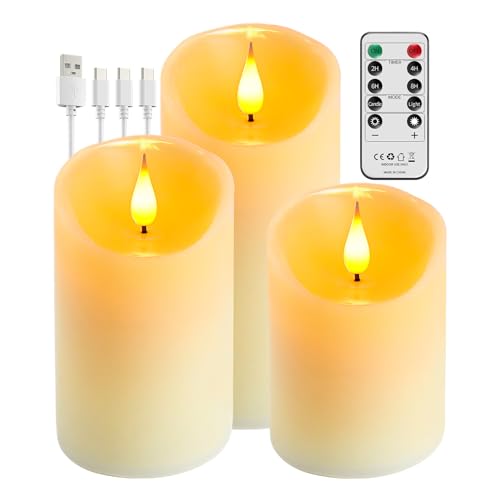 Broyal 3 Stück Led Kerzen Aufladbar,Led Kerzen mit Timerfunktion,Flammenlose Kerze mit Fernbedienung,Kerzen Led Flackernd LED-Säule Kerzen für Camping, Hochzeiten, Home Decoration Broyal 3 Stück Led Kerzen Aufladbar,Led Kerzen mit Timerfunktion,Flammenlose Kerze mit Fernbedienung,Kerzen Led Flackernd LED-Säule Kerzen für Camping, Hochzeiten, Home Decoration von Broyal