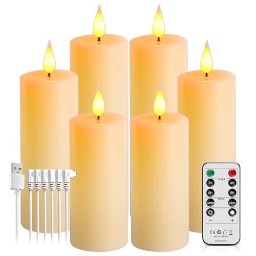 Broyal 6 Stück Led Kerzen mit Timerfunktion,LED Kerzen Aufladbar(16/14/12cm),LED Kerzen mit Fernbedienung,Flammenlose Kerze für Camping,Hochzeiten,Home Deco von Broyal