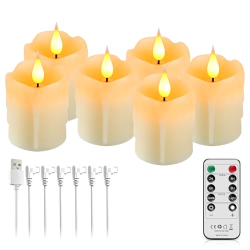 Broyal Teelichter Led Aufladbar mit Fernbedienung,6 Stück Flammenlose LED Kerzen,Led Kerzen mit Timerfunktion,Led Teelichter für Party Zimmer Wohnzimmer,USB Ladekabel Inbegriffen von Broyal