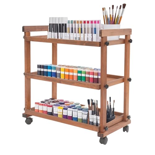 BRRIDE Holz-Kunstwagen Aufbewahrungs Küchenwagen Servierwagen Aufbewahrungswagen, Rollender 3-Ebenen-Malwagen Großer Praktischer Studiowagen 42x77x76cm (Log Color) von Brride