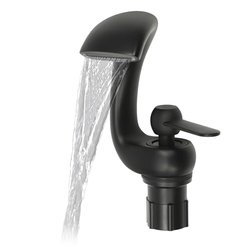 BRRIDE Wasserhahn Wasserfall Badarmatur Niederdruck Ein sanfter Wasserfluss Glatte abgerundete Kanten Bad Wasserhahn Einhebelmischer Elegant Taps Waschtischarmatur Waschbeckenarmatur Schwarz von Brride