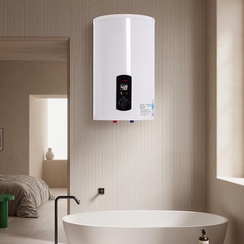 35L Elektrospeicher Wassererhitzer Elektroboiler Set, 220v Elektrischer Tank-Wassererhitzer Durchlauferhitzer mit Handbrause & Schlauch Boiler Edelstahlheizelement 25-75°C IPX4 (35L) von Brride