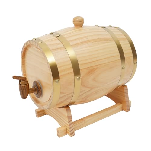 Holzfass Weinfass, 3L/5L Whiskyfass, Braufass mit Ständer & Hahn, Kleines Holz-Fass Whisky Weinfass Schnapsfass Fass für Bars, Häusern, Hotels, Unternehmen, Küchen (3L) von Brride