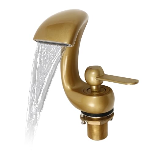 Wasserhahn Wasserfall Badarmatur Gold Niederdruck Ein sanfter Wasserfluss Glatte abgerundete Kanten Bad Wasserhahn Einhebelmischer Waschtischarmatur Waschbeckenarmatur Wasserboiler von Brride