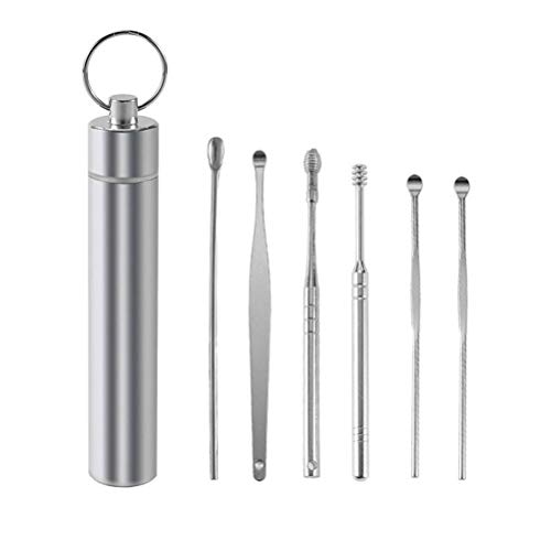BRRNOO 6 in 1 Edelstahl -Ohr -Ohr -Ohr -Wachs -Entfernerwerkzeug 6 Größen Ohrreiniger für Weiche Hartschale mit Tragbarer Speicherbox Keychain (Rohr aus rostfreiem Stahl) von Brrnoo