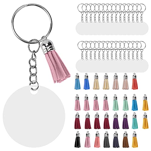 BRRNOO Acrylkreise Schlüsselbund Quaste Set DIY Handbemalte Schlüsselbund -Blanks 30Set mit Sprungringen von Brrnoo