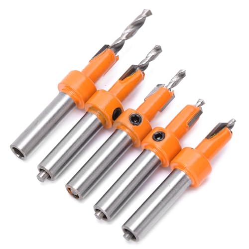 Brrnoo Countersink -Bohrbit -Set, Bohrbitset mit Hex Sockel und Schraube 5pcs Holzbearbeitung Selbstklapper Lochbohrer für Holz, Aluminiumlegierung Counterkinne, Öffnen von Brrnoo