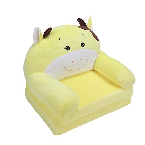 Brrnoo Kleinkindstuhl, Faltbares Kindersofa 2 in 1 Sesselbett mit Rückenlehne Klappbare Couch für Kinderzimmer Gelbe Kuh von Brrnoo