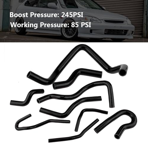 Brrnoo Kühlerschlauchkit, Silikonkühlerschlauch-Kit Silikon 9PCS Kühlerschläuche für D15 D16 SOHC EG/EK 1992-2000 (BLACK) von Brrnoo