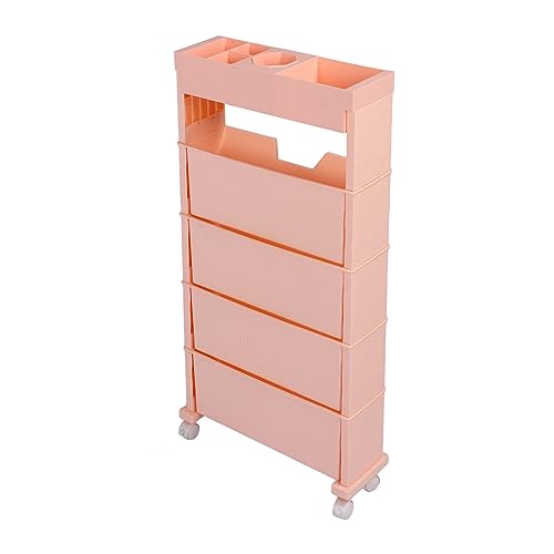 Brrnoo Rolling Bookshelf, 5 Tier Rolling Utility Cart File Datei Cart Movable Storage Book Regale Mobile Bücherregale für Home Study Office Wohnzimmer Klassenzimmer, 30.9x4.7x15.6in (PINK) von Brrnoo