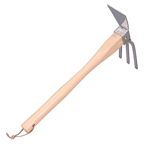 Gartengabel, Hoe Garden Tool mit Buchengriff Edelstahl Kleiner Hacke Hacke Rake Handwerkzeug Gartenhacke Zum Jäten Graben Saatgut Mehrzweck von Brrnoo